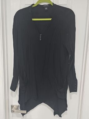Spense Black V-Neck Draped Button Tunic